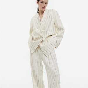 H&M Studios Double-breasted White/Black Striped Blazer.